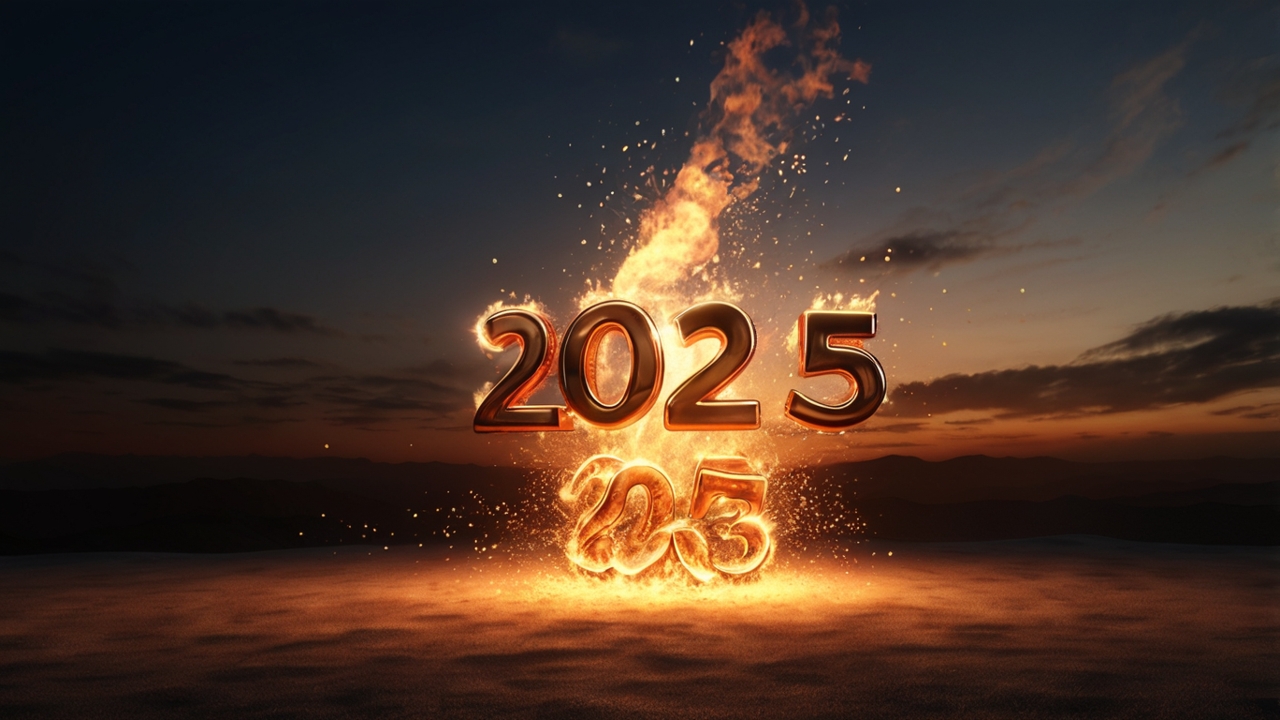 Leonardo Vision XL happy new year 2025 with fire text 2025 3d 0