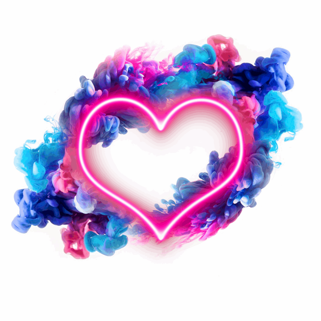 neon heart with blue pink