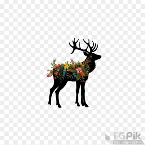 Elegant Deer with Natural Green Floral Elements and Clean White Background