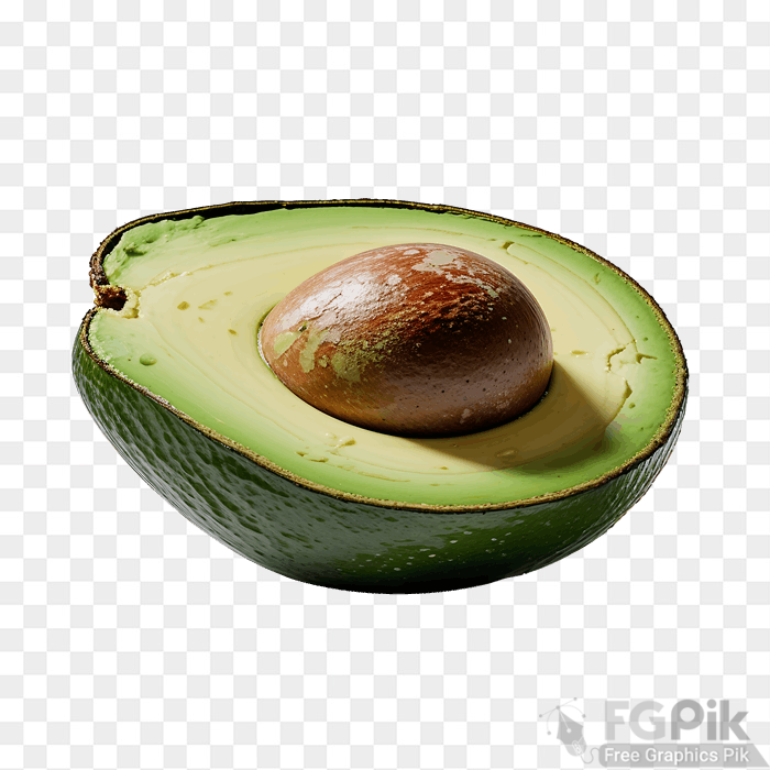 Fresh avocado, sliced, vibrant green, pure white background. Studio lit, clean, perfect for healthy food blogs png image