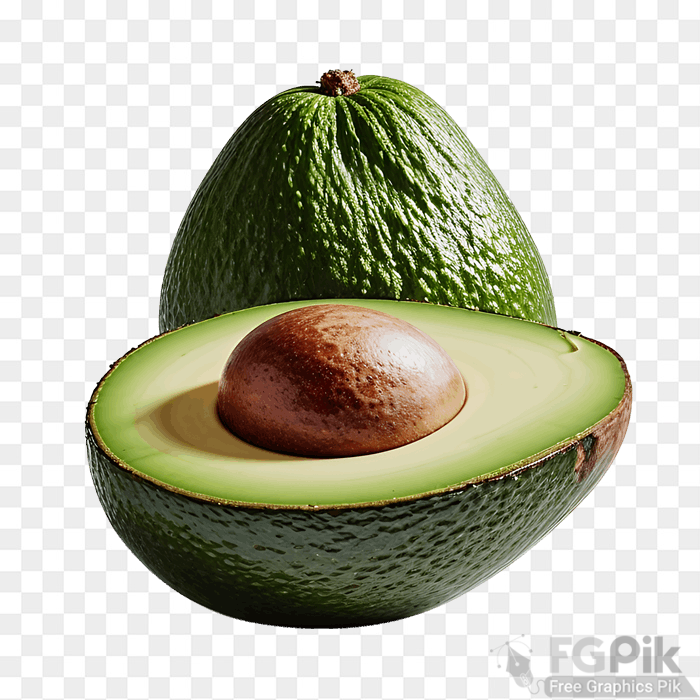 Ripe avocado, halved, creamy interior, on white background. High res, shadow free, ideal for weight loss diets png image