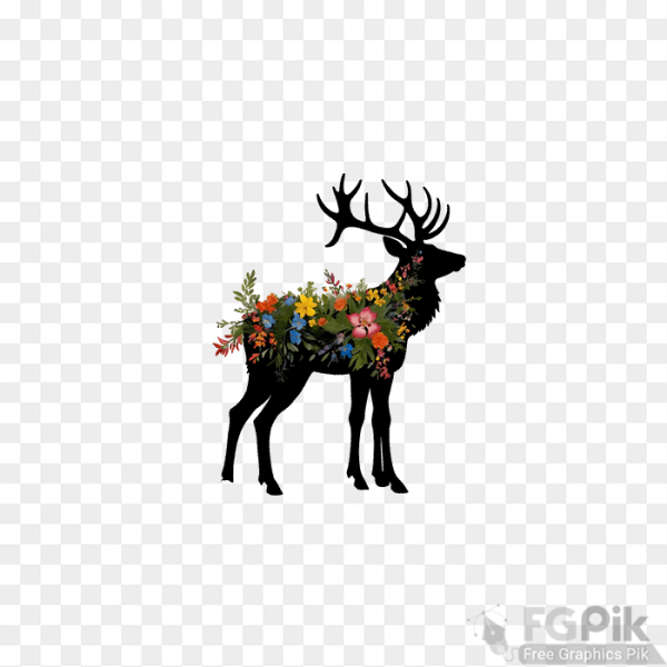 Elegant Deer with Natural Green Floral Elements and Clean White Background